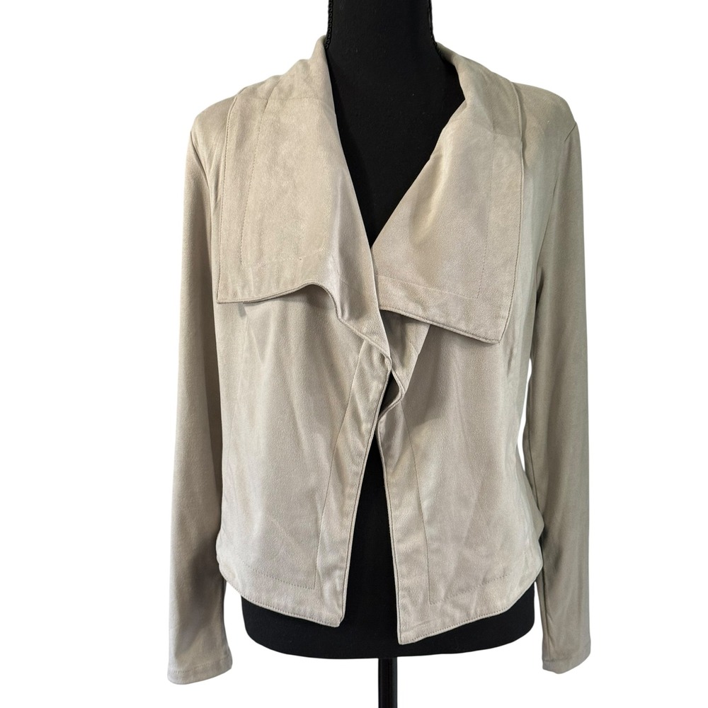 Romeo + Juliet Couture Faux Suede Open Front Draped Jacket Beige Tan Womens M